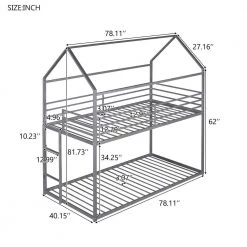 White Twin Over Twin House Metal Frame Bunk Bed Built-in Ladder by ATHMILE -ATHMILE Sales Store white athmile bunk beds gz b2w20220637 c3 1000