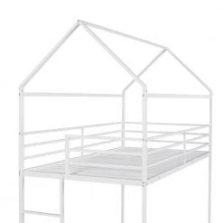 White Twin Over Twin House Metal Frame Bunk Bed Built-in Ladder by ATHMILE -ATHMILE Sales Store white athmile bunk beds gz b2w20220637 fa 1000