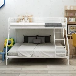 White Twin-Over-Full Metal Bunk Bed by ATHMILE -ATHMILE Sales Store white athmile bunk beds gz b2w20221008 31 1000