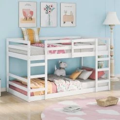 White Twin Over Twin Bunk Bed with Ladder by ATHMILE 15 White Twin Over Twin Bunk Bed with Ladder by ATHMILE -ATHMILE Sales Store white athmile bunk beds gz b2w20221552 31 1000