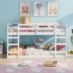 White Twin Over Twin Bunk Bed with Ladder by ATHMILE 10 White Twin Over Twin Bunk Bed with Ladder by ATHMILE -ATHMILE Sales Store white athmile bunk beds gz b2w20221552 c3 1000