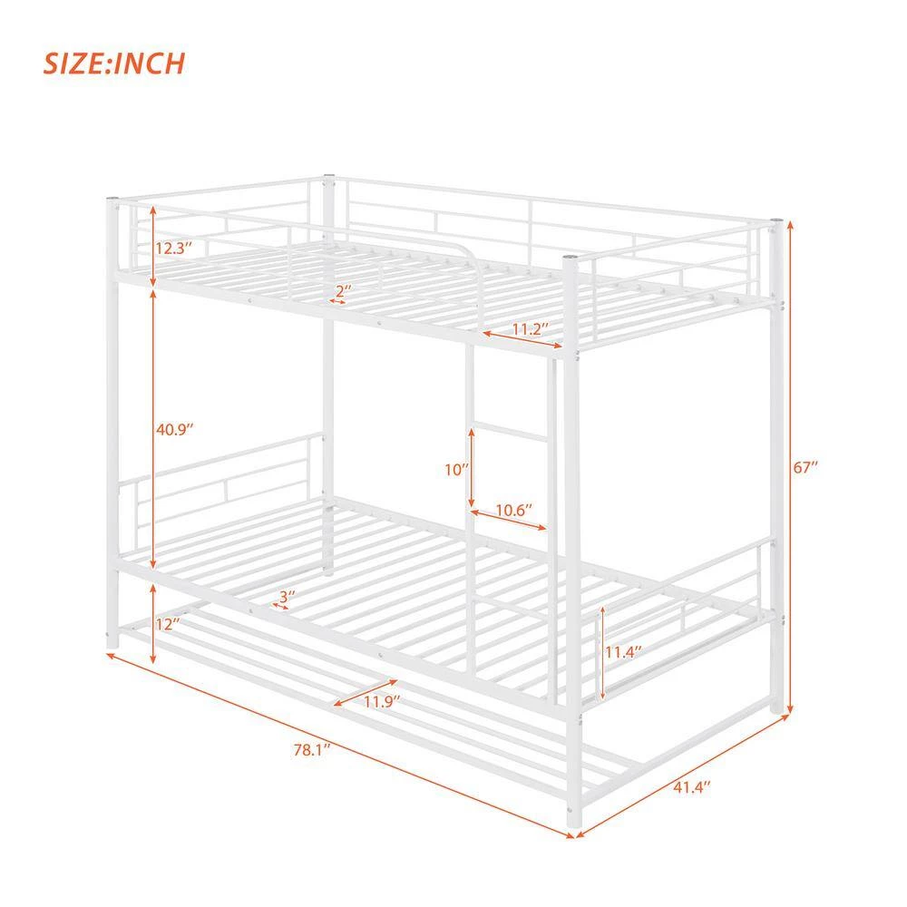 White Twin Over Twin Metal Bunk Bed with Shelf by ATHMILE 4 White Twin Over Twin Metal Bunk Bed with Shelf by ATHMILE - Image 4