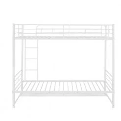 White Twin Over Twin Metal Bunk Bed with Shelf by ATHMILE