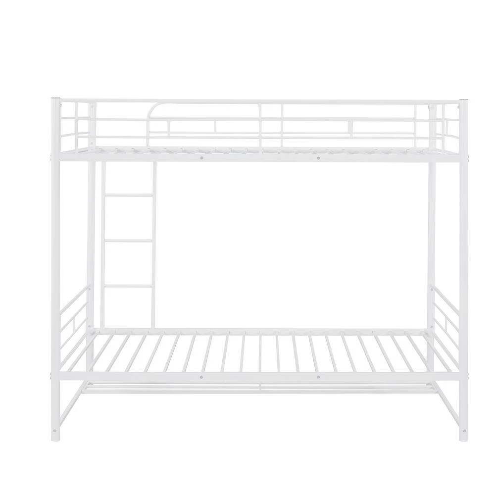 White Twin Over Twin Metal Bunk Bed with Shelf by ATHMILE 1 White Twin Over Twin Metal Bunk Bed with Shelf by ATHMILE