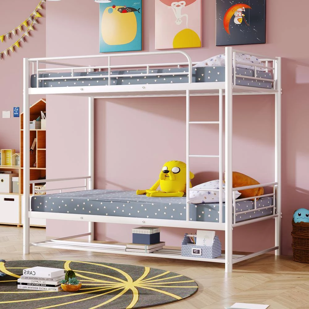 White Twin Over Twin Metal Bunk Bed with Shelf by ATHMILE 3 White Twin Over Twin Metal Bunk Bed with Shelf by ATHMILE - Image 3