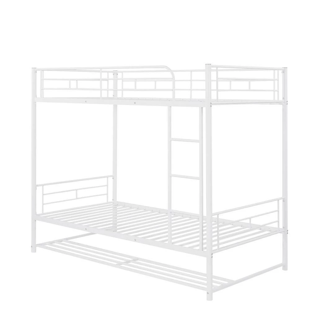 White Twin Over Twin Metal Bunk Bed with Shelf by ATHMILE 2 White Twin Over Twin Metal Bunk Bed with Shelf by ATHMILE - Image 2