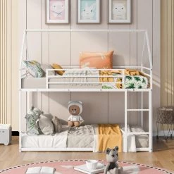 Twin over Twin House Bunk Bed with Built-in Ladder, White by ATHMILE 19 Twin over Twin House Bunk Bed with Built-in Ladder, White by ATHMILE -ATHMILE Sales Store white athmile bunk beds gz wf283080aak 31 1000