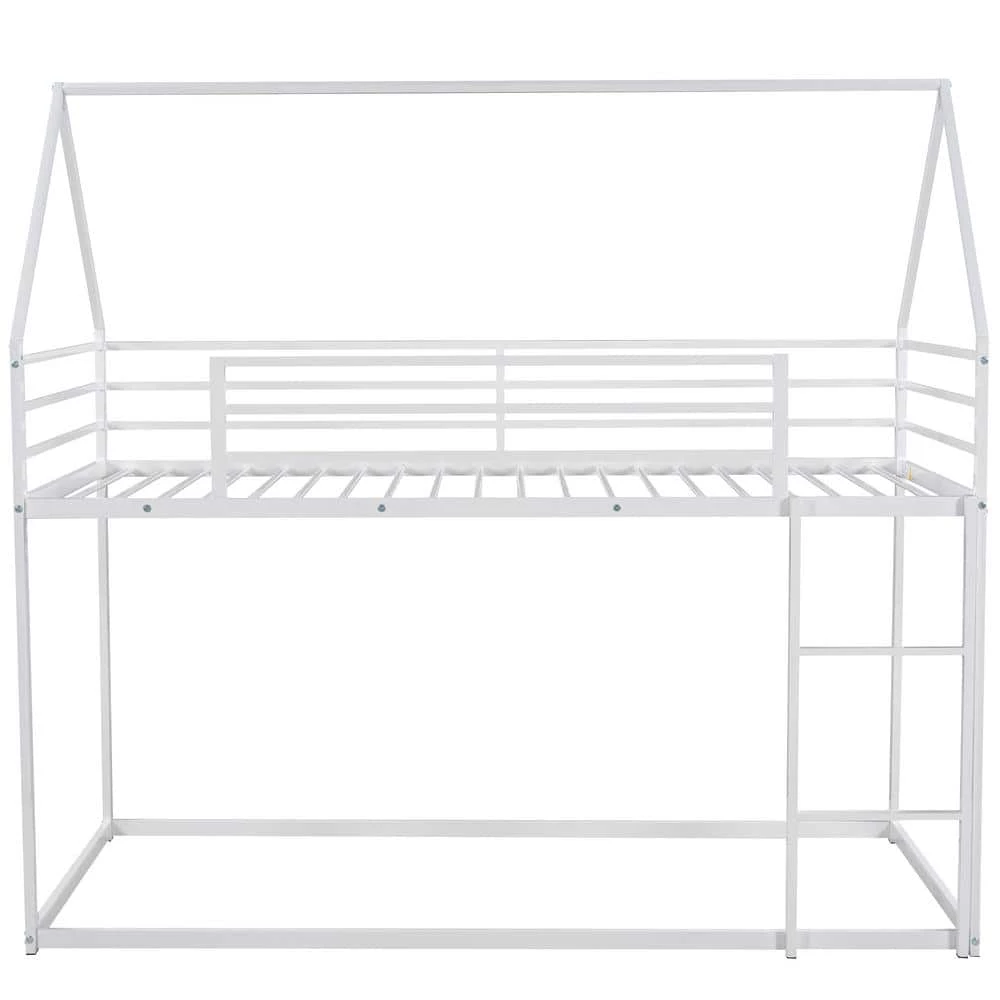 Twin over Twin House Bunk Bed with Built-in Ladder, White by ATHMILE 1 Twin over Twin House Bunk Bed with Built-in Ladder, White by ATHMILE