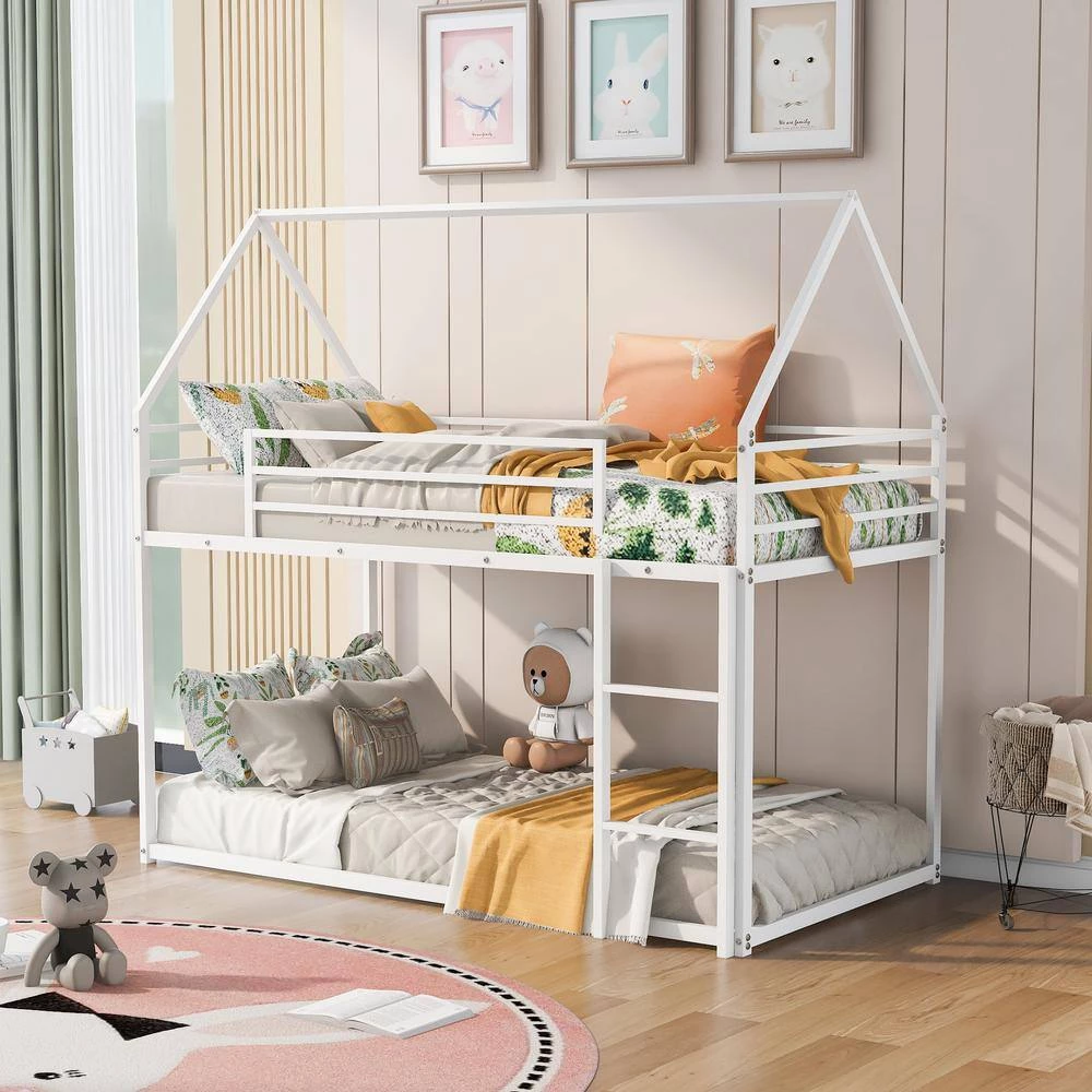 Twin over Twin House Bunk Bed with Built-in Ladder, White by ATHMILE 9 Twin over Twin House Bunk Bed with Built-in Ladder, White by ATHMILE - Image 9