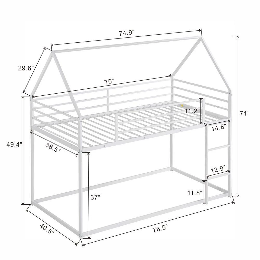 Twin over Twin House Bunk Bed with Built-in Ladder, White by ATHMILE 4 Twin over Twin House Bunk Bed with Built-in Ladder, White by ATHMILE - Image 4