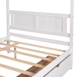 Full Size Canopy Platform Bed with 2-Drawers, With Slat Support Leg, White by ATHMILE -ATHMILE Sales Store white athmile canopy beds gz b2n7090006 4f 1000