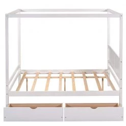Full Size Canopy Platform Bed with 2-Drawers, With Slat Support Leg, White by ATHMILE