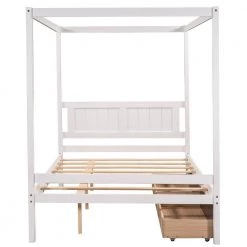 Full Size Canopy Platform Bed with 2-Drawers, With Slat Support Leg, White by ATHMILE -ATHMILE Sales Store white athmile canopy beds gz b2n7090006 fa 1000