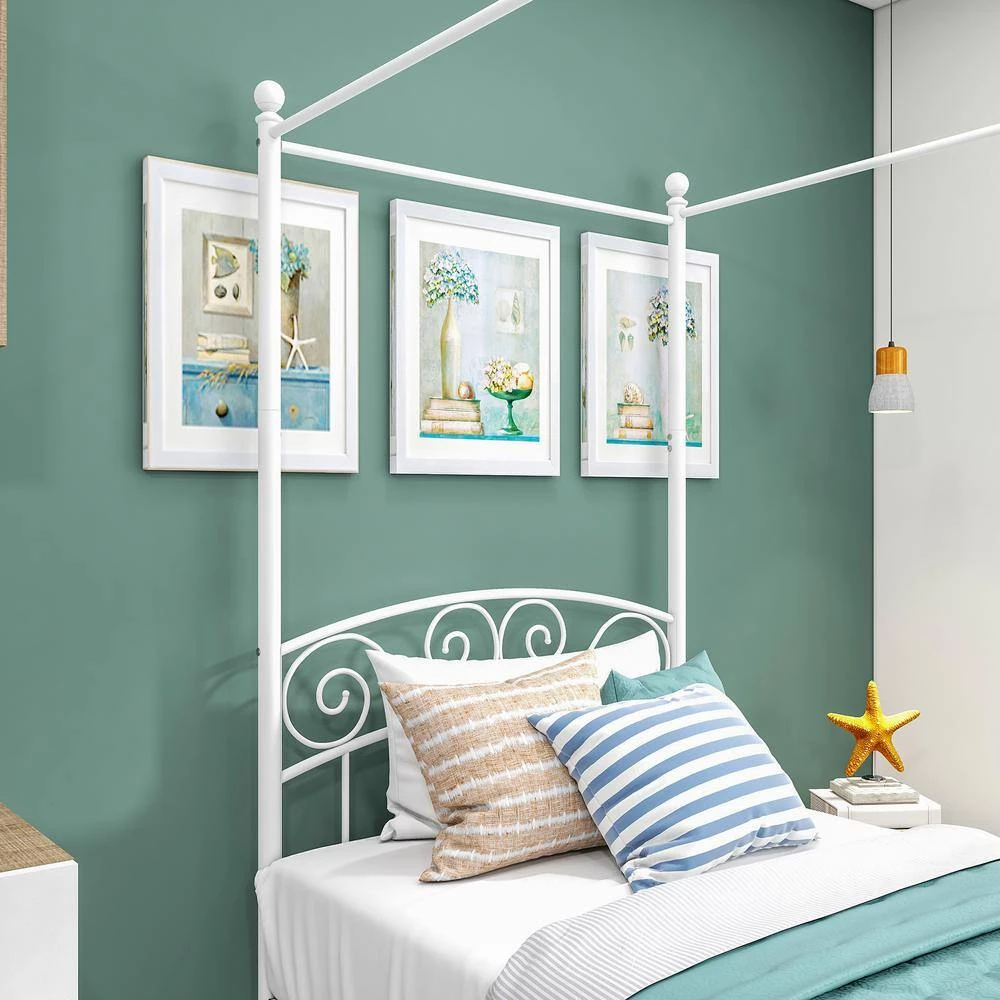 77.95 in. W White Non-upholstered Metal Frame Twin Canopy Bed by ATHMILE 5 77.95 in. W White Non-upholstered Metal Frame Twin Canopy Bed by ATHMILE - Image 5