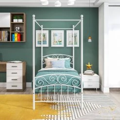 77.95 in. W White Non-upholstered Metal Frame Twin Canopy Bed by ATHMILE 11 77.95 in. W White Non-upholstered Metal Frame Twin Canopy Bed by ATHMILE -ATHMILE Sales Store white athmile canopy beds gz b2w20221393 31 1000