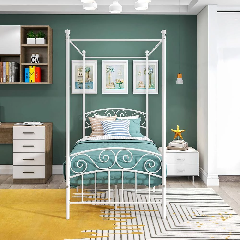 77.95 in. W White Non-upholstered Metal Frame Twin Canopy Bed by ATHMILE 6 77.95 in. W White Non-upholstered Metal Frame Twin Canopy Bed by ATHMILE - Image 6