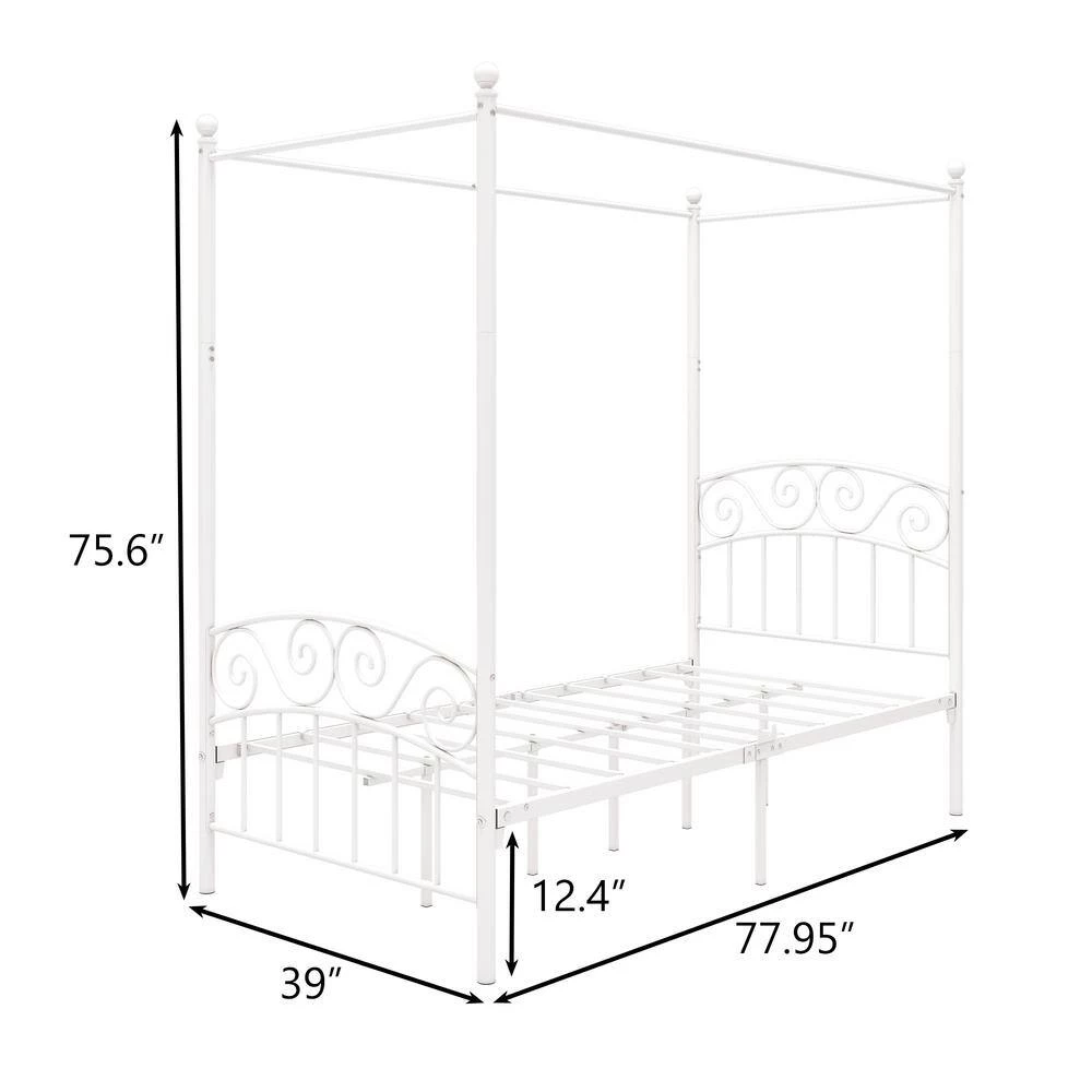 77.95 in. W White Non-upholstered Metal Frame Twin Canopy Bed by ATHMILE 3 77.95 in. W White Non-upholstered Metal Frame Twin Canopy Bed by ATHMILE - Image 3