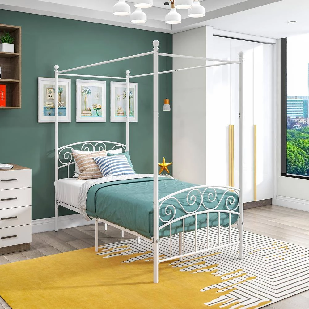 77.95 in. W White Non-upholstered Metal Frame Twin Canopy Bed by ATHMILE 2 77.95 in. W White Non-upholstered Metal Frame Twin Canopy Bed by ATHMILE - Image 2