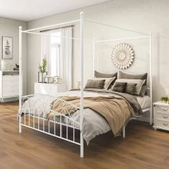 83.46 in. W White Non-Upholstered Metal Frame Twin Canopy Bed by ATHMILE 9 83.46 in. W White Non-Upholstered Metal Frame Twin Canopy Bed by ATHMILE -ATHMILE Sales Store white athmile canopy beds gz b2w20221397 31 1000