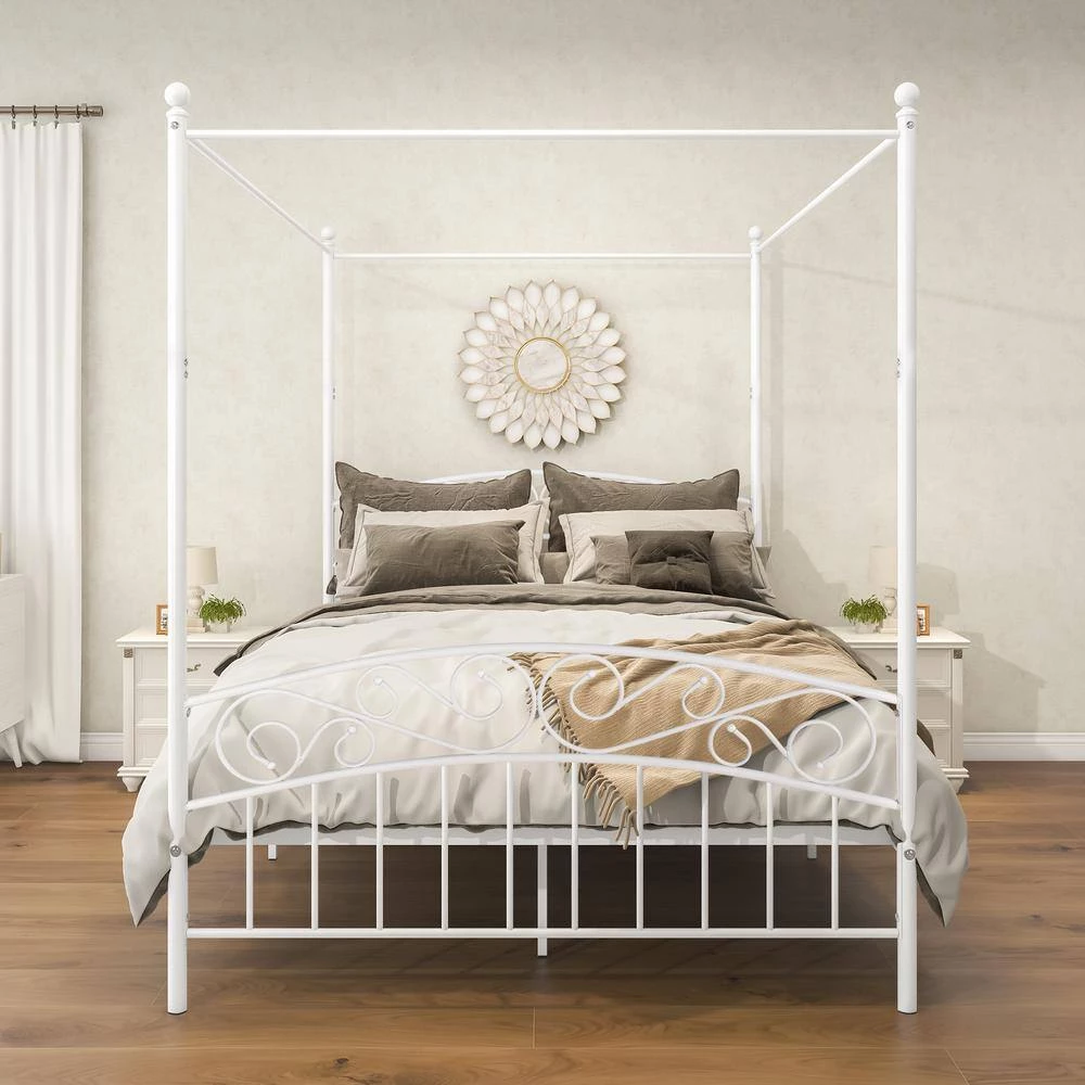 83.46 in. W White Non-Upholstered Metal Frame Twin Canopy Bed by ATHMILE 4 83.46 in. W White Non-Upholstered Metal Frame Twin Canopy Bed by ATHMILE - Image 4