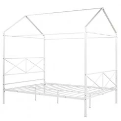 White Queen Size Metal House Shape Platform Bed by ATHMILE