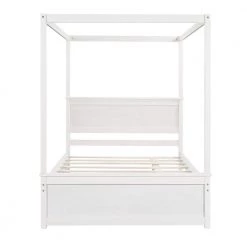 79.5 in. W White Full Wood Canopy Bed with Trundle Bed by ATHMILE