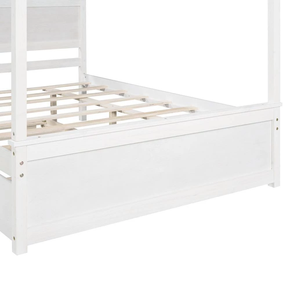 79.5 in. W White Full Wood Canopy Bed with Trundle Bed by ATHMILE 8 79.5 in. W White Full Wood Canopy Bed with Trundle Bed by ATHMILE - Image 8