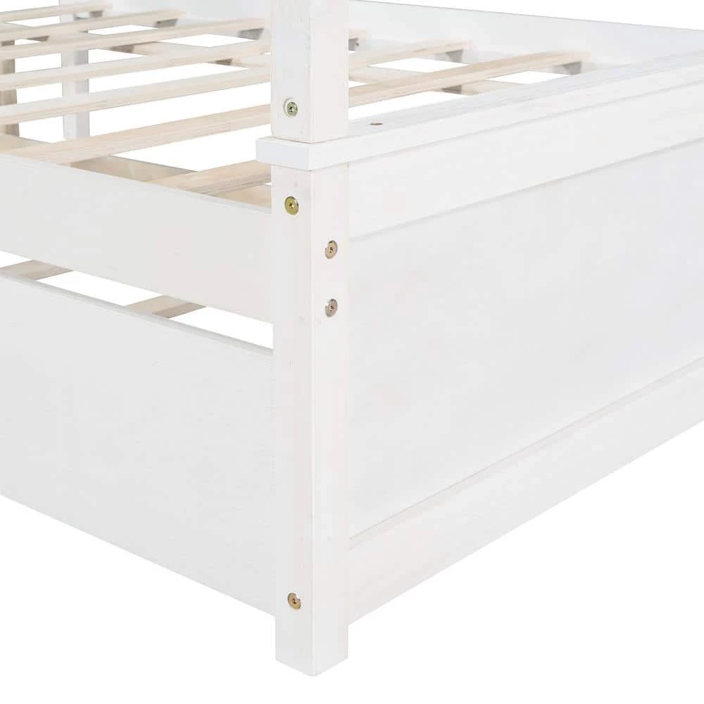 79.5 in. W White Full Wood Canopy Bed with Trundle Bed by ATHMILE 7 79.5 in. W White Full Wood Canopy Bed with Trundle Bed by ATHMILE - Image 7