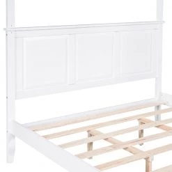 Queen Size Canopy Platform Bed with Headboard and Footboard, Slat Support Leg, White by ATHMILE 14 Queen Size Canopy Platform Bed with Headboard and Footboard, Slat Support Leg, White by ATHMILE -ATHMILE Sales Store white athmile canopy beds gz gx000516aak 4f 1000