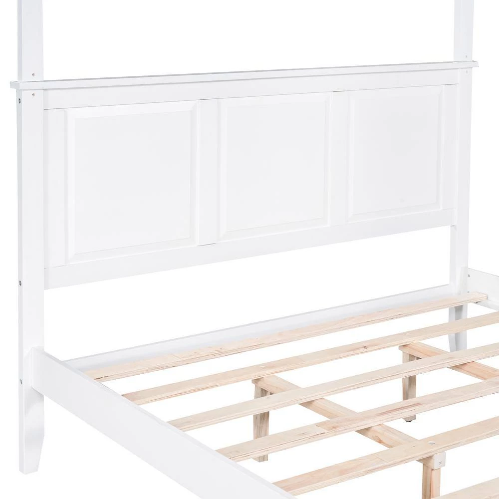 Queen Size Canopy Platform Bed with Headboard and Footboard, Slat Support Leg, White by ATHMILE 5 Queen Size Canopy Platform Bed with Headboard and Footboard, Slat Support Leg, White by ATHMILE - Image 5