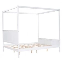 Queen Size Canopy Platform Bed with Headboard and Footboard, Slat Support Leg, White by ATHMILE