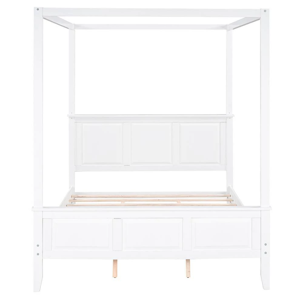 Queen Size Canopy Platform Bed with Headboard and Footboard, Slat Support Leg, White by ATHMILE 9 Queen Size Canopy Platform Bed with Headboard and Footboard, Slat Support Leg, White by ATHMILE - Image 9