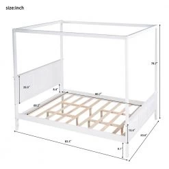 Queen Size Canopy Platform Bed with Headboard and Footboard, Slat Support Leg, White by ATHMILE 13 Queen Size Canopy Platform Bed with Headboard and Footboard, Slat Support Leg, White by ATHMILE -ATHMILE Sales Store white athmile canopy beds gz gx000516aak c3 1000
