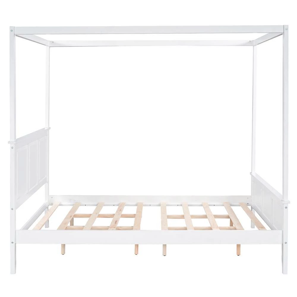 Queen Size Canopy Platform Bed with Headboard and Footboard, Slat Support Leg, White by ATHMILE 2 Queen Size Canopy Platform Bed with Headboard and Footboard, Slat Support Leg, White by ATHMILE - Image 2