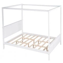 Queen Size Canopy Platform Bed with Headboard and Footboard, Slat Support Leg, White by ATHMILE 17 Queen Size Canopy Platform Bed with Headboard and Footboard, Slat Support Leg, White by ATHMILE -ATHMILE Sales Store white athmile canopy beds gz gx000516aak fa 1000