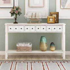 60 in. White Standard Rectangle Wood Console Table by ATHMILE -ATHMILE Sales Store white athmile console tables ccwf191870aak 31 1000