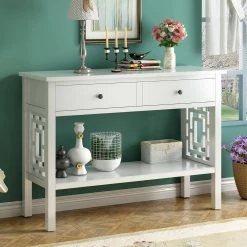 41.7 in. White Standard Rectangle Wood Console Table by ATHMILE -ATHMILE Sales Store white athmile console tables dswf289087aak 31 1000