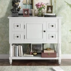 39.4 in. White Rectangle Wood Console Table with 4-Drawers, 1 Cabinet and 1-Shelf by ATHMILE 21 39.4 in. White Rectangle Wood Console Table with 4-Drawers, 1 Cabinet and 1-Shelf by ATHMILE -ATHMILE Sales Store white athmile console tables gz b2w20220400 31 1000