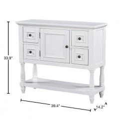 39.4 in. White Rectangle Wood Console Table with 4-Drawers, 1 Cabinet and 1-Shelf by ATHMILE 13 39.4 in. White Rectangle Wood Console Table with 4-Drawers, 1 Cabinet and 1-Shelf by ATHMILE -ATHMILE Sales Store white athmile console tables gz b2w20220400 40 1000