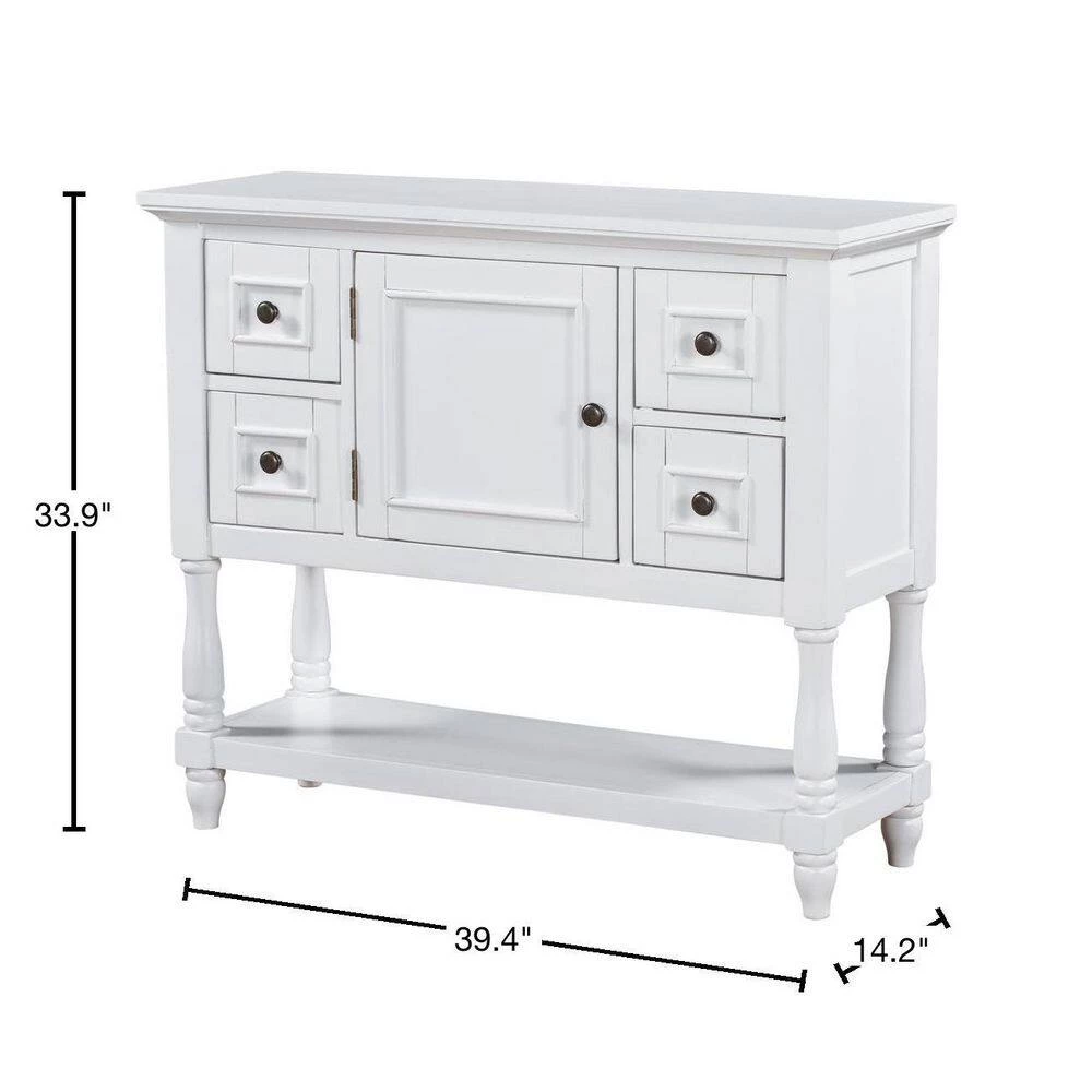 39.4 in. White Rectangle Wood Console Table with 4-Drawers, 1 Cabinet and 1-Shelf by ATHMILE 3 39.4 in. White Rectangle Wood Console Table with 4-Drawers, 1 Cabinet and 1-Shelf by ATHMILE - Image 3