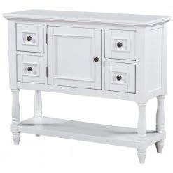 39.4 in. White Rectangle Wood Console Table with 4-Drawers, 1 Cabinet and 1-Shelf by ATHMILE
