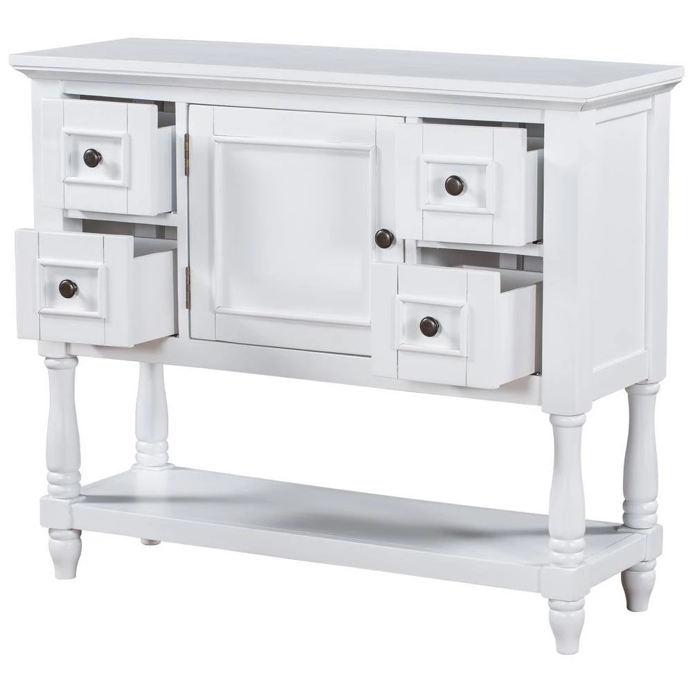 39.4 in. White Rectangle Wood Console Table with 4-Drawers, 1 Cabinet and 1-Shelf by ATHMILE 10 39.4 in. White Rectangle Wood Console Table with 4-Drawers, 1 Cabinet and 1-Shelf by ATHMILE - Image 10