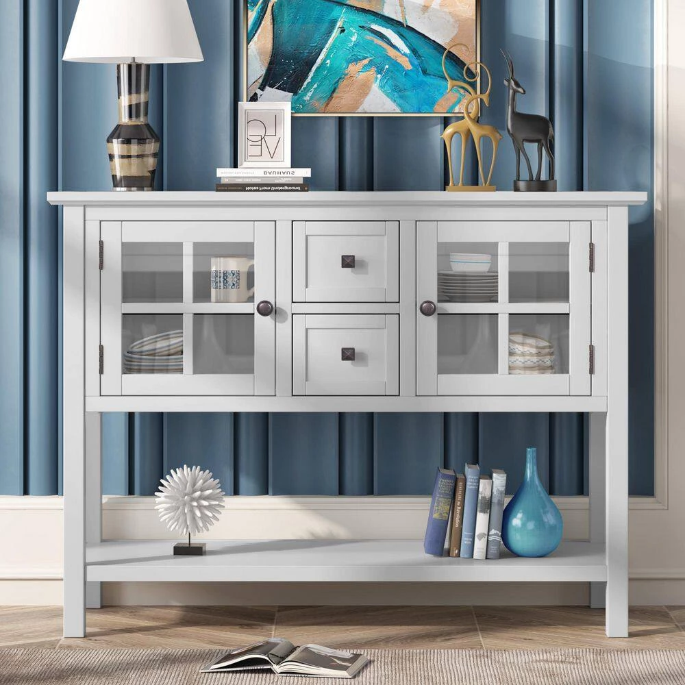 45 in. White Modern Rectangle Wood Console Table with 2-Drawers, 2-Cabinets and 1-Shelf by ATHMILE 10 45 in. White Modern Rectangle Wood Console Table with 2-Drawers, 2-Cabinets and 1-Shelf by ATHMILE - Image 10