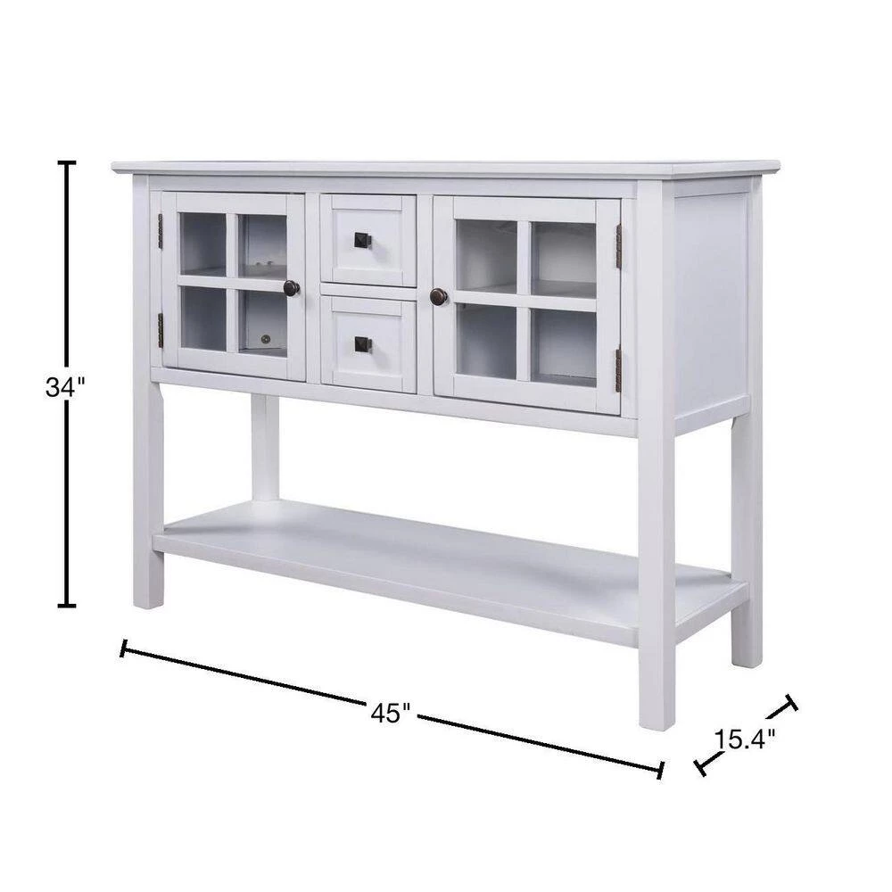 45 in. White Modern Rectangle Wood Console Table with 2-Drawers, 2-Cabinets and 1-Shelf by ATHMILE 3 45 in. White Modern Rectangle Wood Console Table with 2-Drawers, 2-Cabinets and 1-Shelf by ATHMILE - Image 3