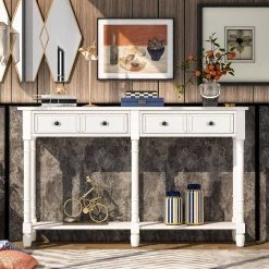 58 in. White Standard Rectangle Wood Console Table by ATHMILE -ATHMILE Sales Store white athmile console tables gzx b2w20220583 31 1000