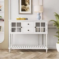 42 in. White Standard Rectangle Wood Console Table with Bottom Shelf by ATHMILE -ATHMILE Sales Store white athmile console tables z gzb2w20221139 fa 1000