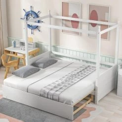 White Twin Size Canopy Daybed by ATHMILE -ATHMILE Sales Store white athmile daybeds gz b2w20221229 31 1000