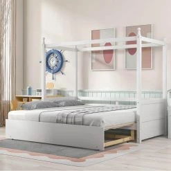 White Twin Size Canopy Daybed by ATHMILE -ATHMILE Sales Store white athmile daybeds gz b2w20221229 fa 1000