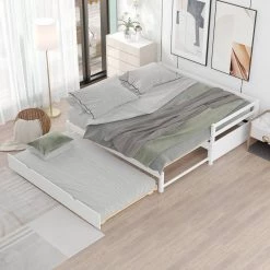 White Double Twin Daybed with Trundle by ATHMILE 15 White Double Twin Daybed with Trundle by ATHMILE -ATHMILE Sales Store white athmile daybeds gz b2w20221502 31 1000