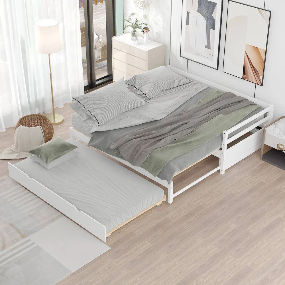 White Double Twin Daybed with Trundle by ATHMILE 8 White Double Twin Daybed with Trundle by ATHMILE - Image 8